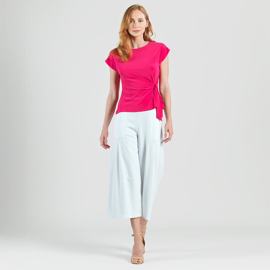 Slant Sleeve Side Tie Top - Hot Pink