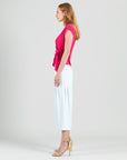 Slant Sleeve Side Tie Top - Hot Pink