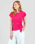 Slant Sleeve Side Tie Top - Hot Pink