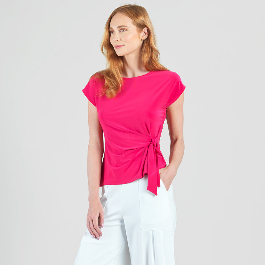 Slant Sleeve Side Tie Top - Hot Pink