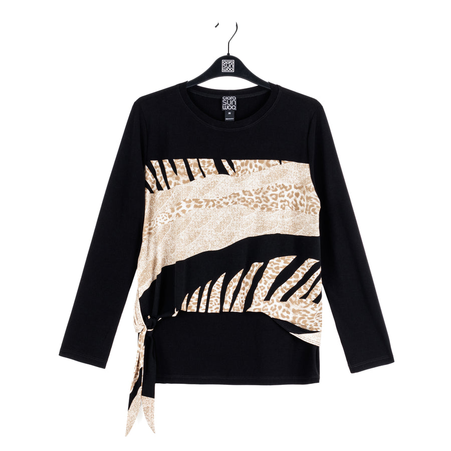 Blouson Overlay Side Tie Detail Top - Safari Patch