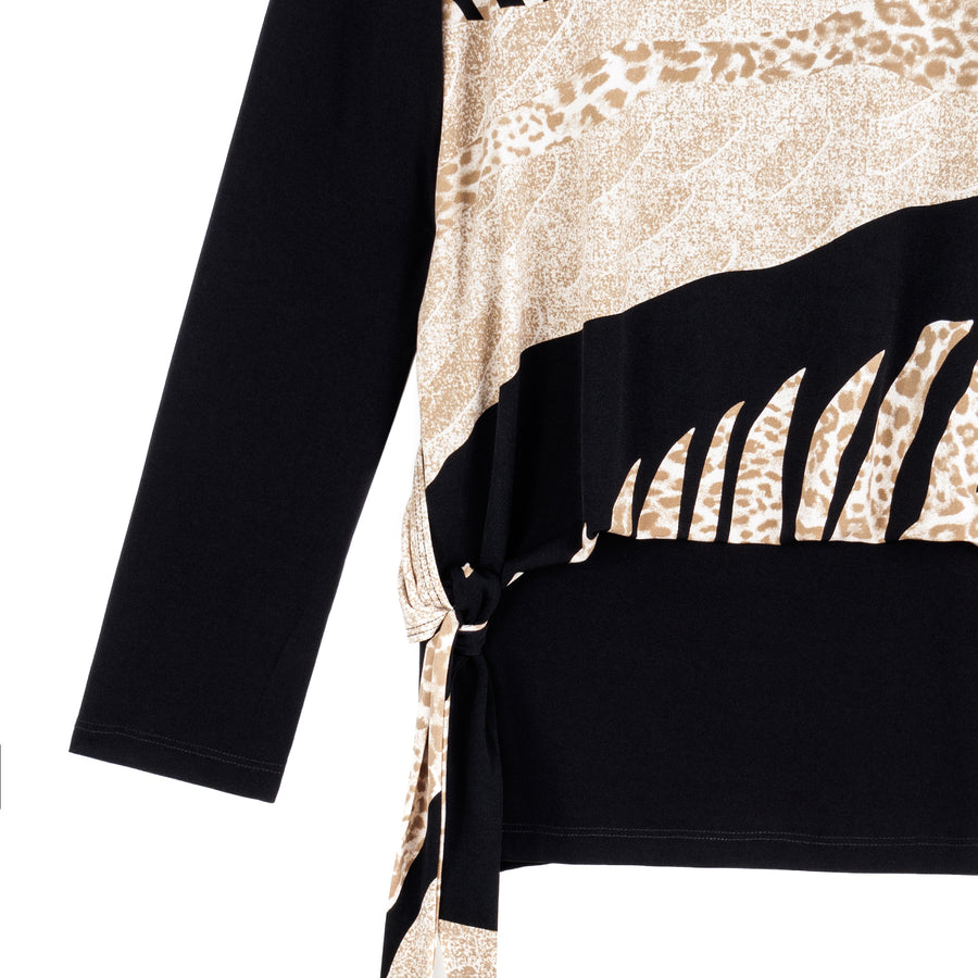 Blouson Overlay Side Tie Detail Top - Safari Patch