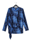 Crinkle Pleat - Blouson Overlay Side Tie Detail Top - Water Ripple-Cobalt