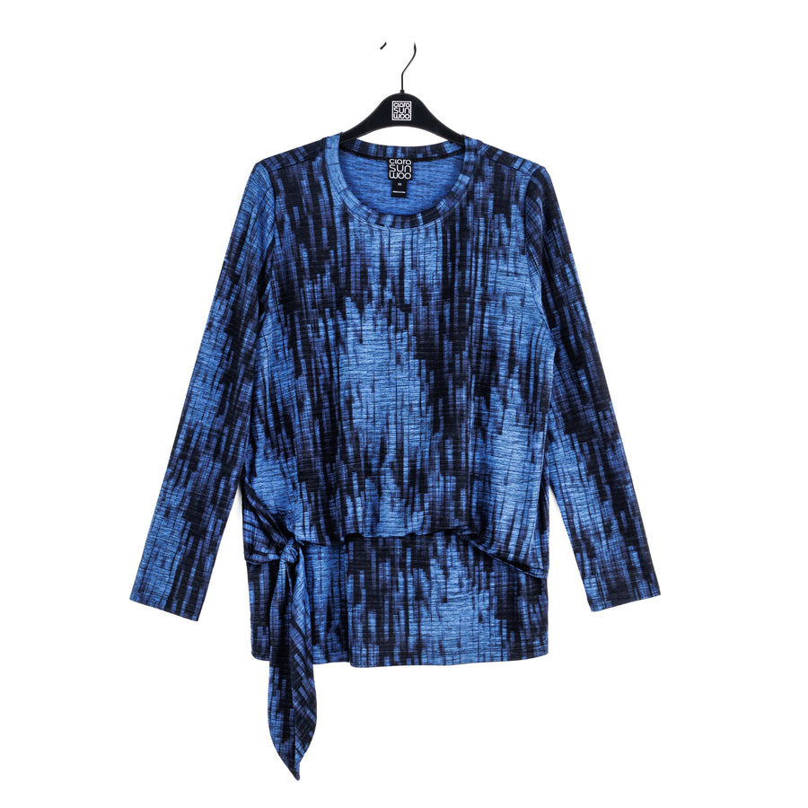 Crinkle Pleat - Blouson Overlay Side Tie Detail Top - Water Ripple-Cobalt