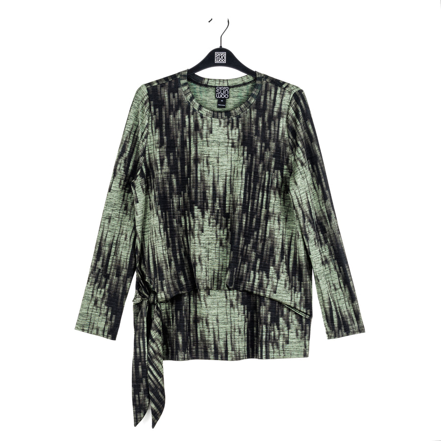 Crinkle Pleat - Blouson Overlay Side Tie Detail Top - Water Ripple-Olive