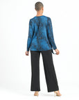 Crinkle Pleat - Blouson Overlay Side Tie Detail Top - Water Ripple-Cobalt