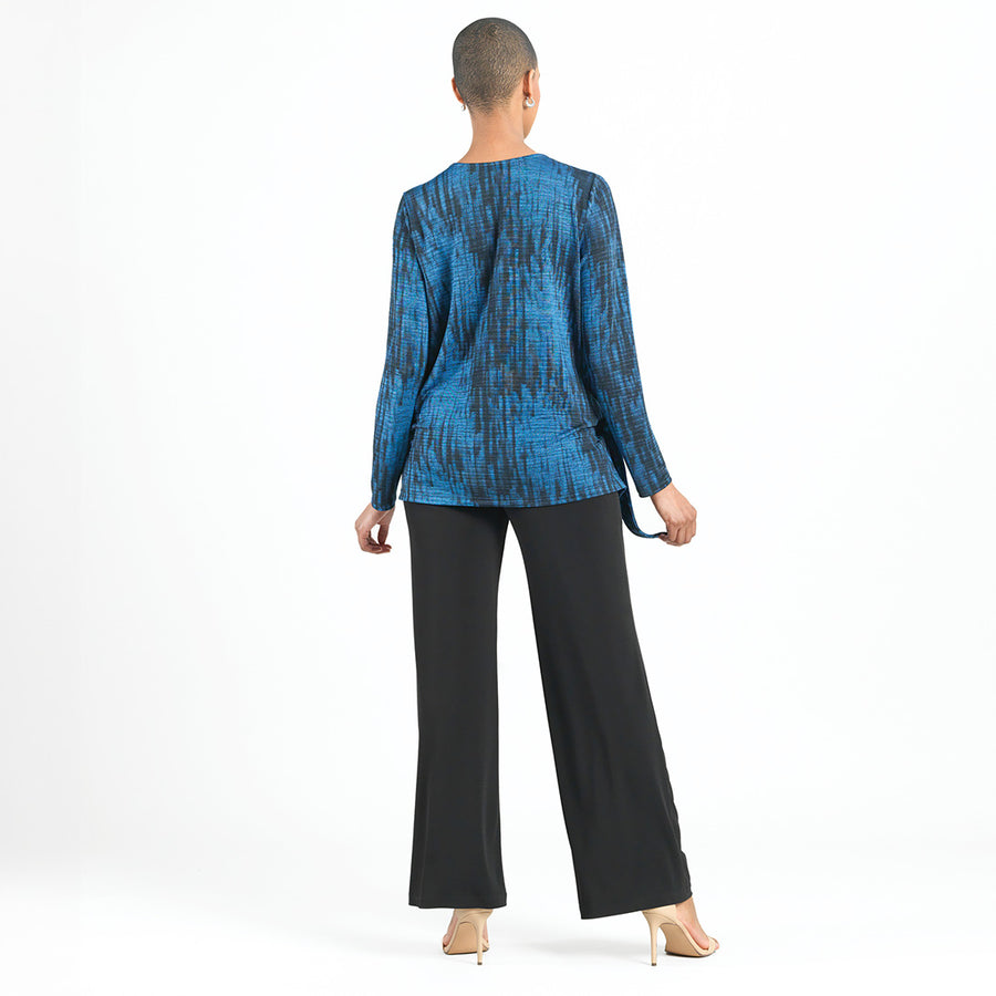 Crinkle Pleat - Blouson Overlay Side Tie Detail Top - Water Ripple-Cobalt