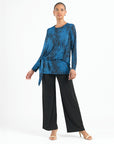 Crinkle Pleat - Blouson Overlay Side Tie Detail Top - Water Ripple-Cobalt