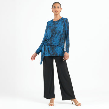 Crinkle Pleat - Blouson Overlay Side Tie Detail Top - Water Ripple-Cobalt