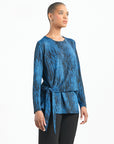 Crinkle Pleat - Blouson Overlay Side Tie Detail Top - Water Ripple-Cobalt