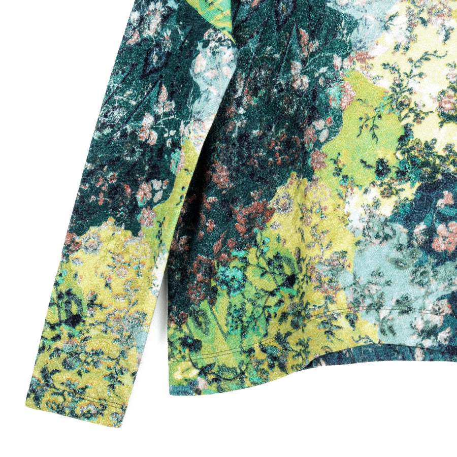 Cozy Texture - Tipped Hem Sweater Top - Floral Patch