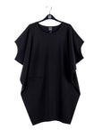 Rayon-Ponte Knit - Architectural Tunic Pocket Dress - Black