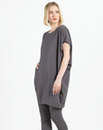 Rayon-Ponte Knit - Architectural Tunic Pocket Dress - Mocha