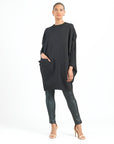 Rayon-Ponte Knit - Architectural Tunic Pocket Dress - Black