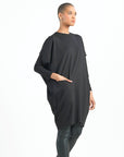 Rayon-Ponte Knit - Architectural Tunic Pocket Dress - Black