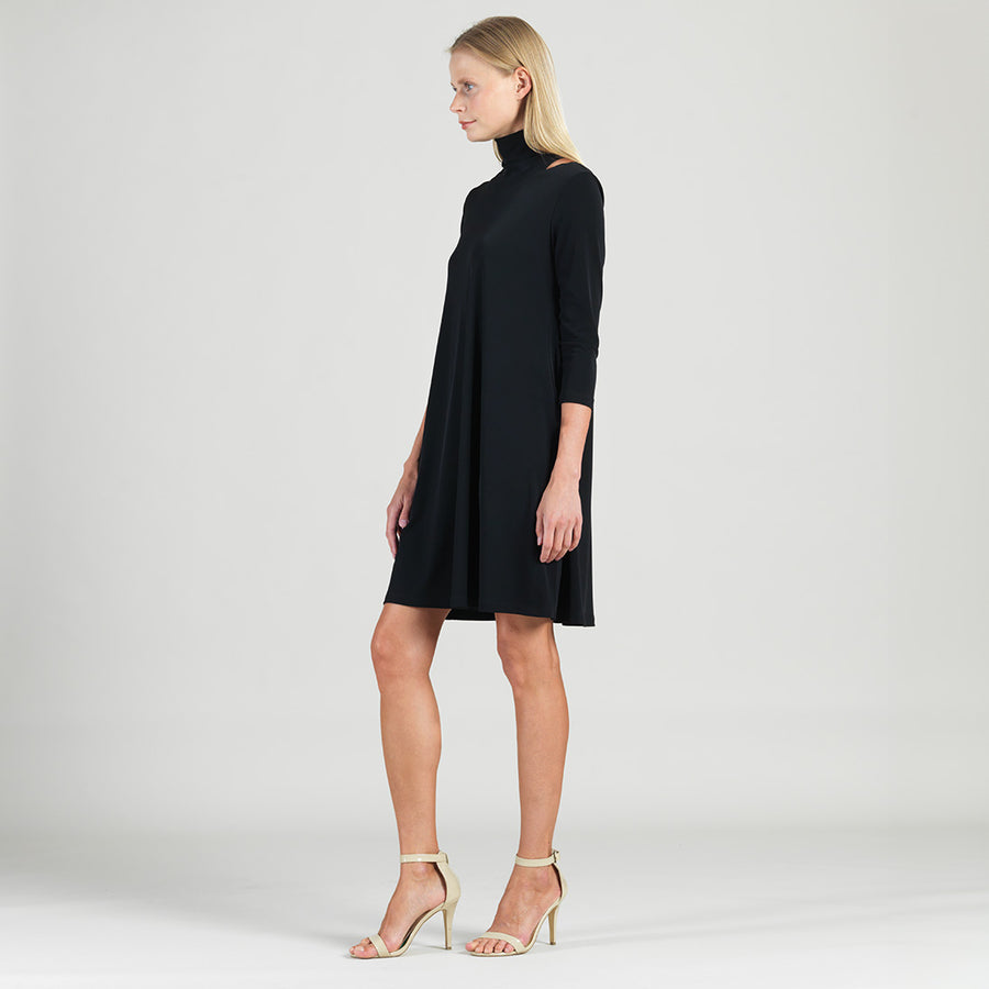 Mock Neck Cut Out Tunic Dress - Black - Final Sale!