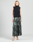 Crinkle Pleat Knit - Tiered Skirt-Pant - Water Ripple-Olive