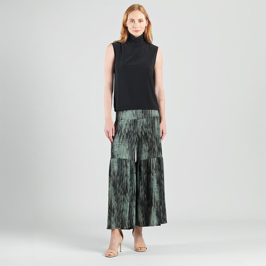 Crinkle Pleat Knit - Tiered Skirt-Pant - Water Ripple-Olive