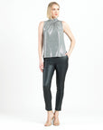 Glimmer Lamé - Sleeveless Pleated Detail Tank - Silver - Limited Sizes!