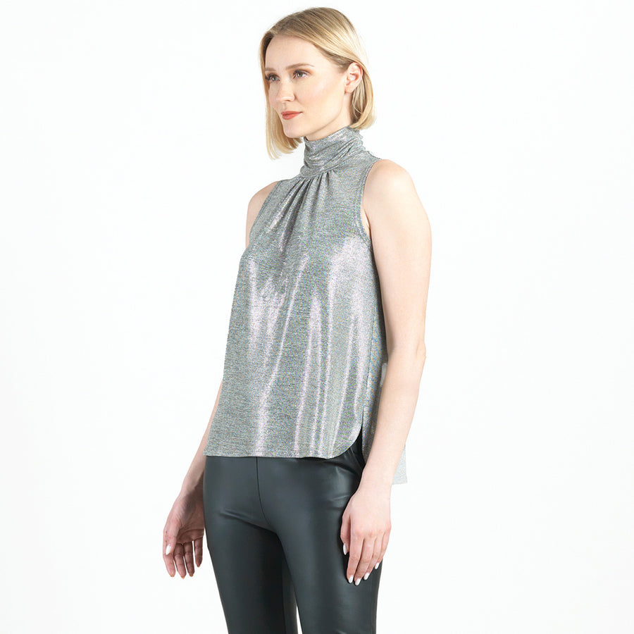 Glimmer Lamé - Sleeveless Pleated Detail Tank - Silver - Limited Sizes!