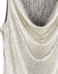 Shimmer Foil Lamé - Cowl Neck Draped Tank - Champagne - Limited Sizes - XS, XL