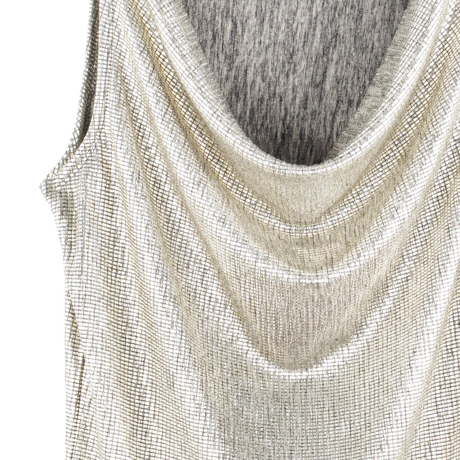 Shimmer Foil Lamé - Cowl Neck Draped Tank - Champagne - Limited Sizes - XS, XL