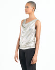 Shimmer Foil Lamé - Cowl Neck Draped Tank - Champagne - Limited Sizes - XS, XL