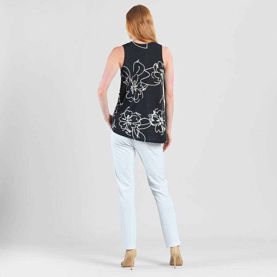 Crepe Knit - Asymmetrical Tunic Tank - Blossom Sketch