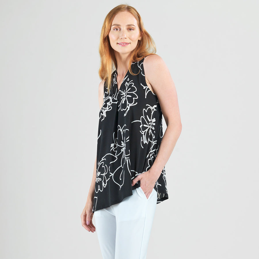 Crepe Knit - Asymmetrical Tunic Tank - Blossom Sketch