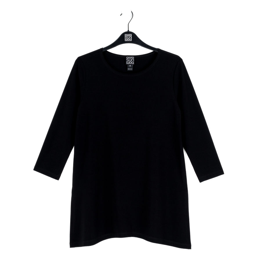 Side Vent Kerchief Hem Tunic - Black