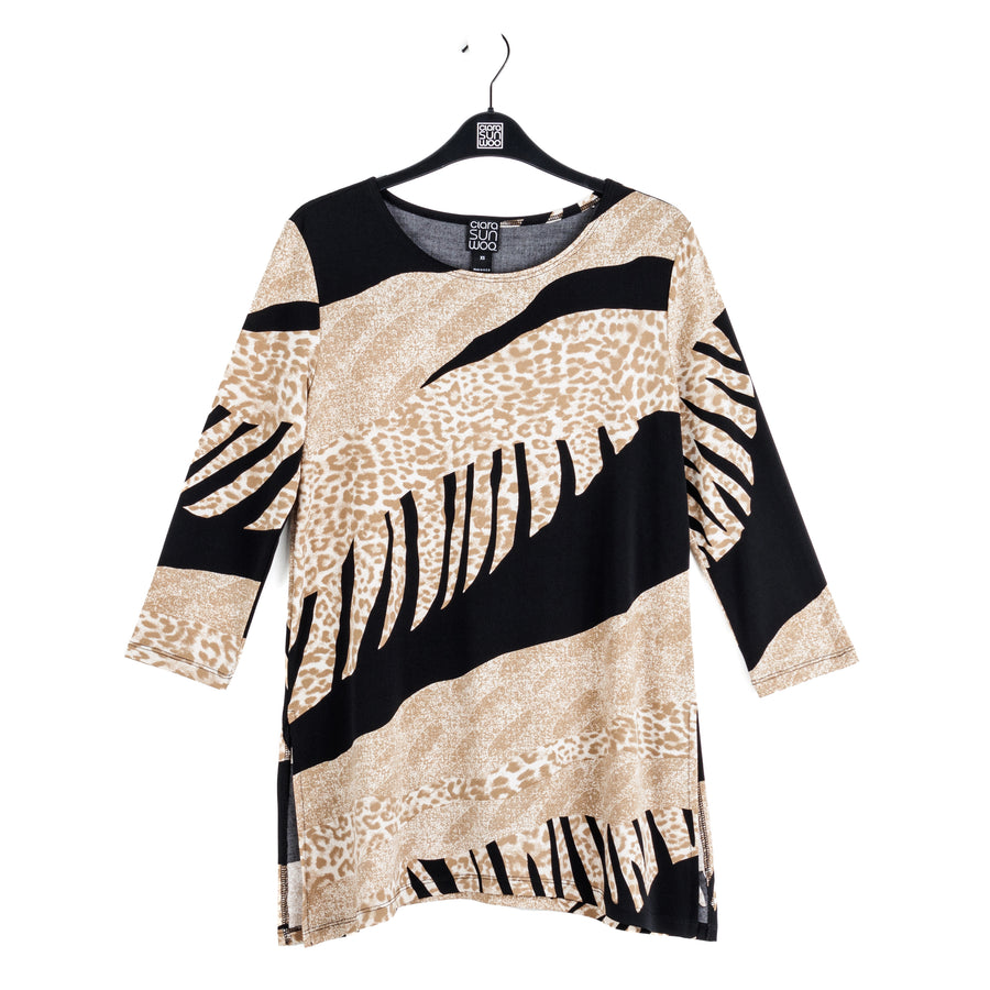 Side Vent Kerchief Hem Tunic - Safari Patch