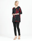 Side Vent Kerchief Hem Tunic - Polka Poppy