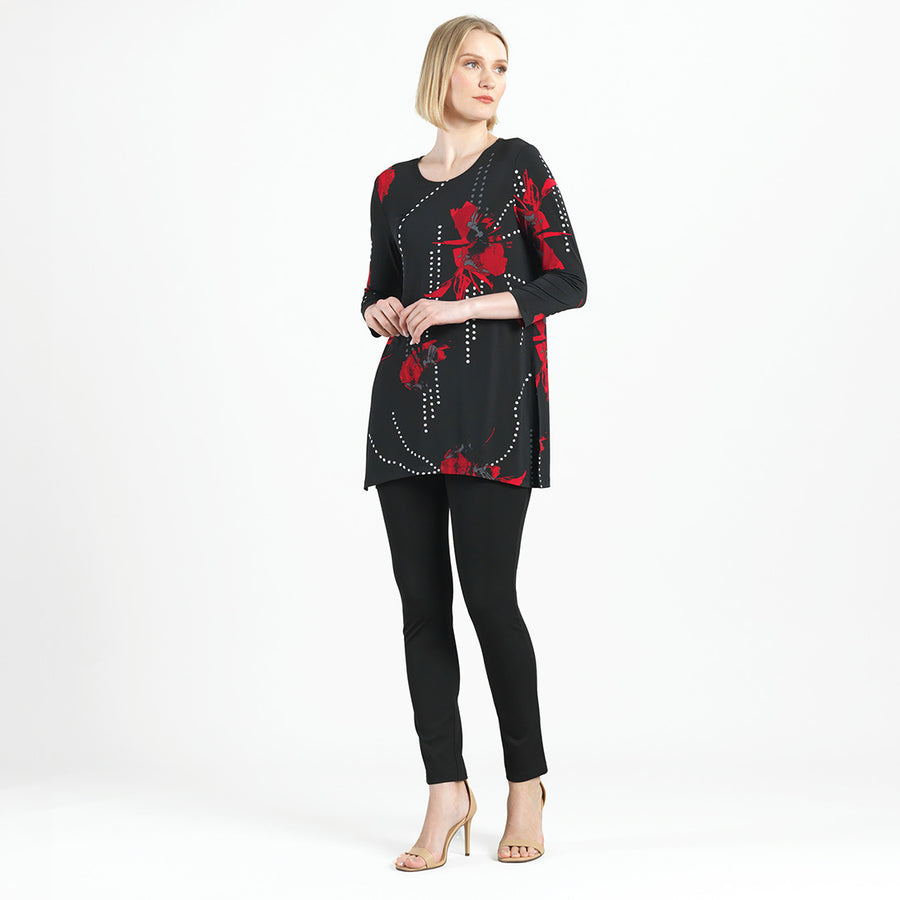 Side Vent Kerchief Hem Tunic - Polka Poppy