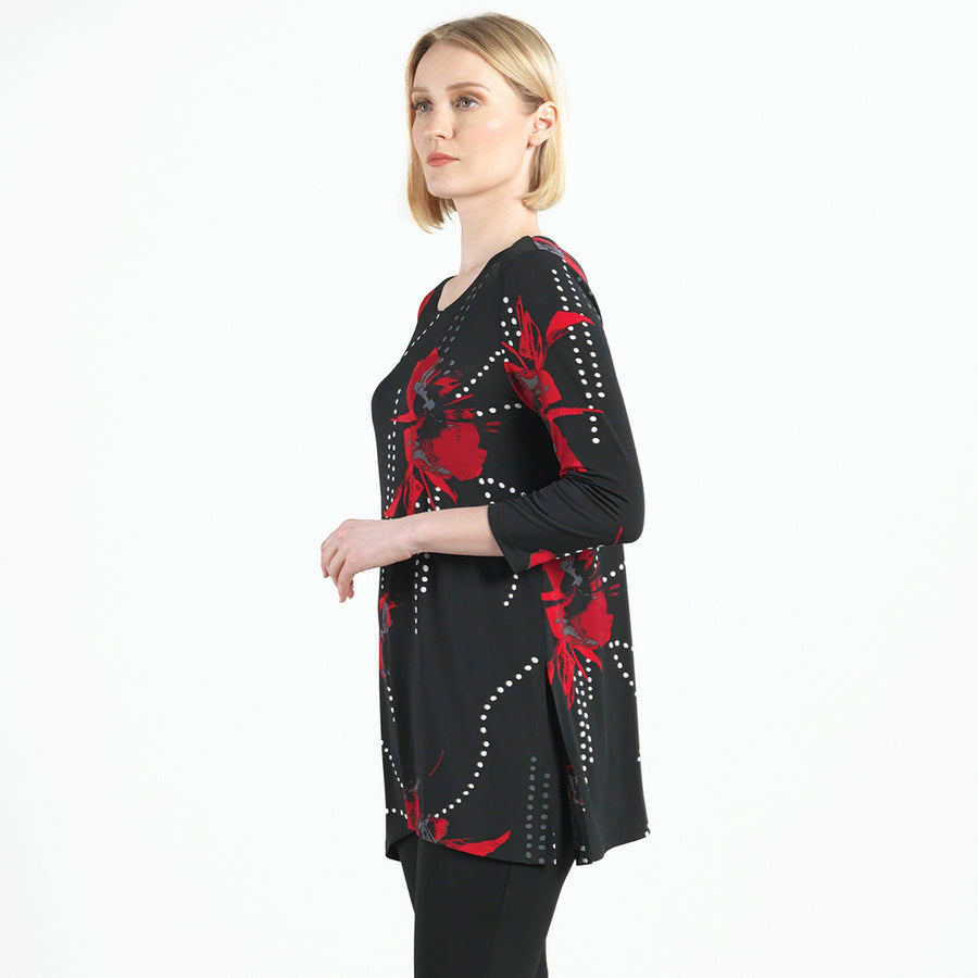 Side Vent Kerchief Hem Tunic - Polka Poppy