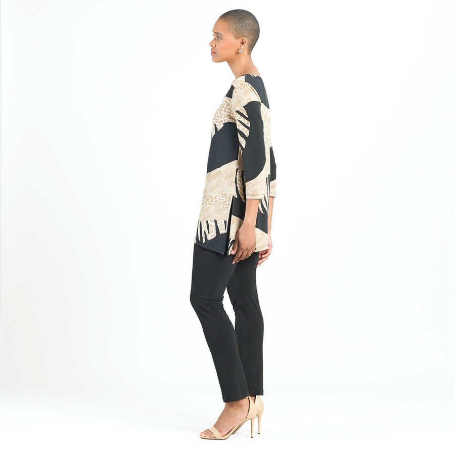 Side Vent Kerchief Hem Tunic - Safari Patch