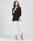 Side Vent Kerchief Hem Tunic - Black