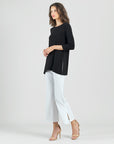 Side Vent Kerchief Hem Tunic - Black