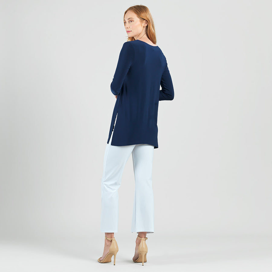 Side Vent Kerchief Hem Tunic - Navy