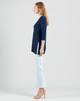 Side Vent Kerchief Hem Tunic - Navy