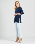 Side Vent Kerchief Hem Tunic - Navy