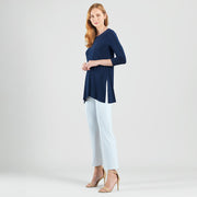 Side Vent Kerchief Hem Tunic - Navy