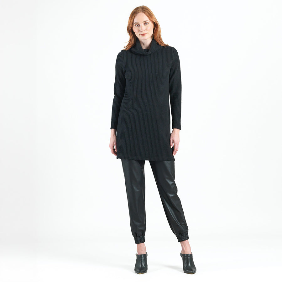 Chunky Ribbed - Cowl Turtleneck Sweater Tunic - Black - Final Sale!