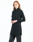 Chunky Ribbed - Cowl Turtleneck Sweater Tunic - Black - Final Sale!