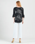 Crepe Knit - Tie Cuff Curved Hem Tunic - Blossom Sketch