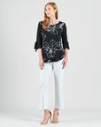 Crepe Knit - Tie Cuff Curved Hem Tunic - Blossom Sketch