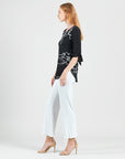 Crepe Knit - Tie Cuff Curved Hem Tunic - Blossom Sketch