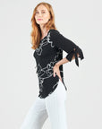 Crepe Knit - Tie Cuff Curved Hem Tunic - Blossom Sketch