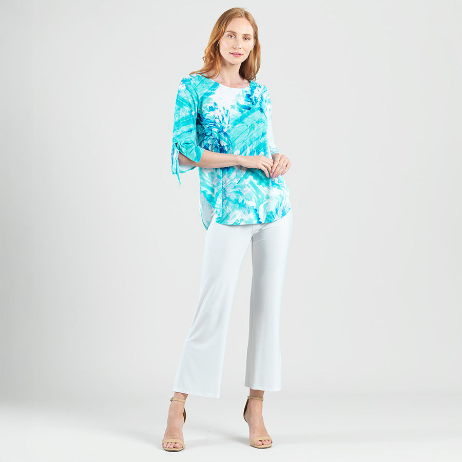 Tie Cuff Curved Hem Tunic - Ocean Petal