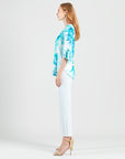 Tie Cuff Curved Hem Tunic - Ocean Petal