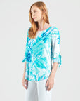 Tie Cuff Curved Hem Tunic - Ocean Petal